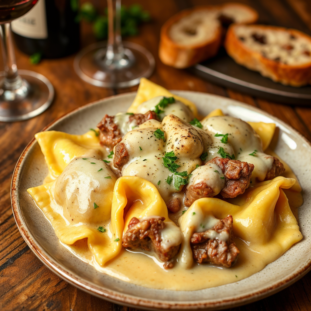 Cheesesteak Tortellini in Rich Provolone Sauce